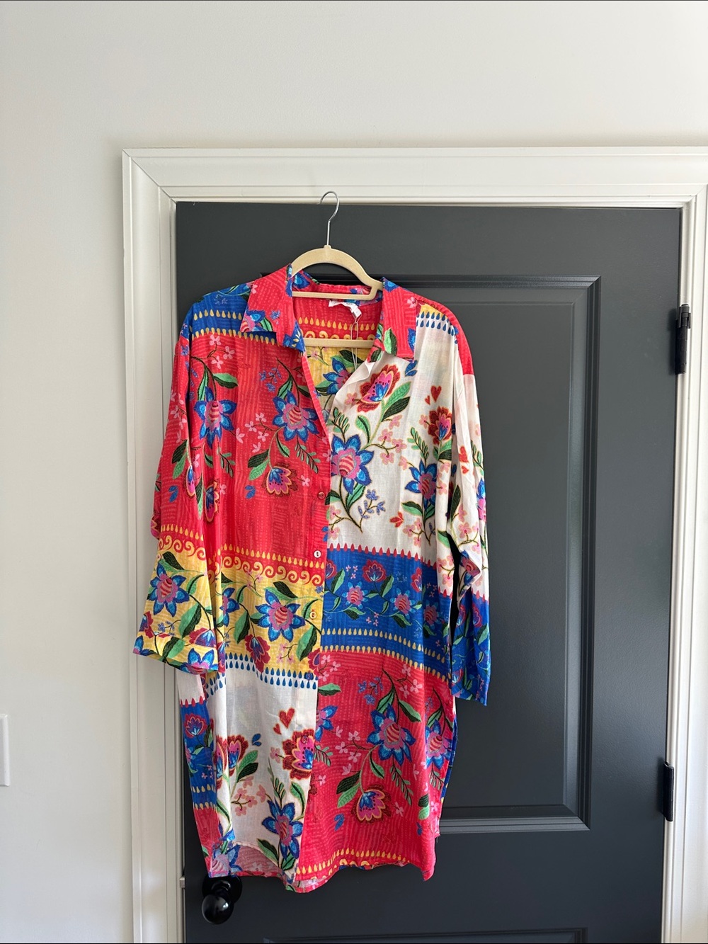 Johnny Was Red Multicolor Floral Button-Up Tunic